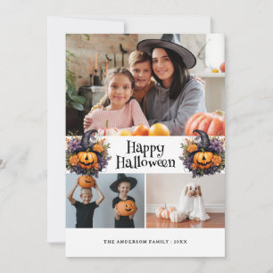 Pumpkins Lila Orange Blommigt Photo Halloween Card Julkort