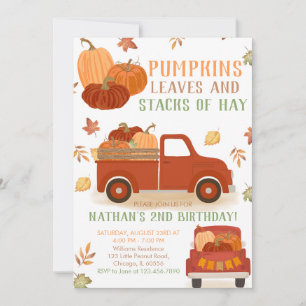 Pumpkins Löv and Stacks of Hay Birthday Inbjudningar