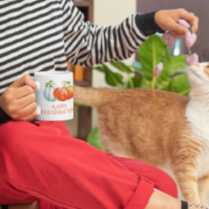 Pumpkins Lycklig Friendsgiving fall av bränd orang Kaffemugg