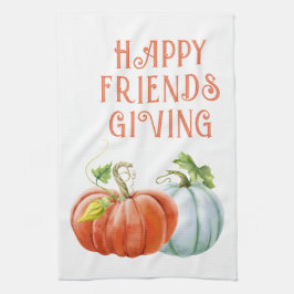 Pumpkins Lycklig Friendsgiving fall av bränd orang Kökshandduk
