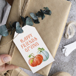 Pumpkins Lycklig Friendsgiving fall av bränd orang Presentetikett