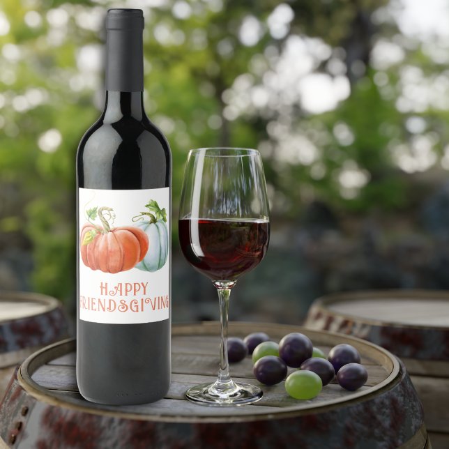 Pumpkins Lycklig Friendsgiving fall av bränd orang Vinflaska Etikett (Skapare uppladdad)