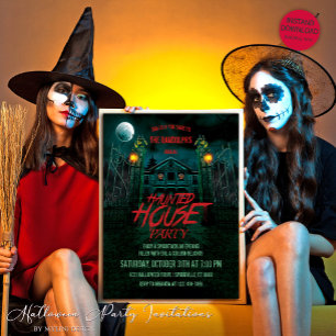 Pumpkins Måne Fladdermus Haunted House Halloween Inbjudningar