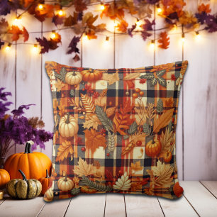 Pumpkins Maple Löv Autumn Plaid Kudde