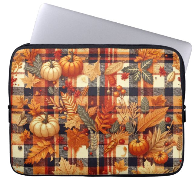 Pumpkins Maple Löv Autumn Plaid Laptop Fodral (Framsidan)