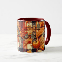 Pumpkins Maple Löv Autumn Plaid Mugg