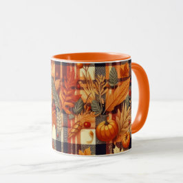 Pumpkins Maple Löv Autumn Plaid Mugg
