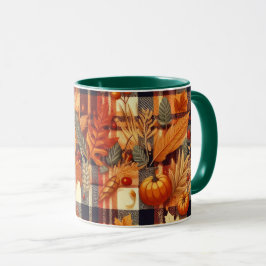 Pumpkins Maple Löv Autumn Plaid Mugg