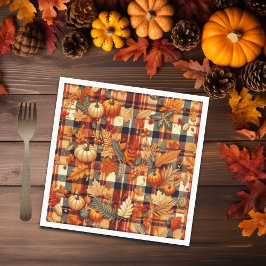 Pumpkins Maple Löv Autumn Plaid Pappersservett