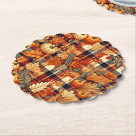 Pumpkins Maple Löv Autumn Plaid Underlägg Papper
