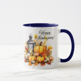 Pumpkins Maple Träd Löv Lamp Thanksgiving Mugg