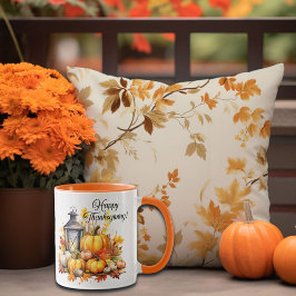 Pumpkins Maple Träd Löv Lamp Thanksgiving Mugg