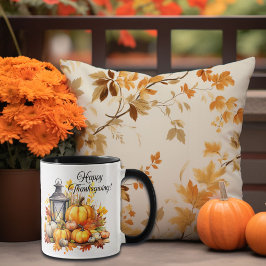 Pumpkins Maple Träd Löv Lamp Thanksgiving Mugg