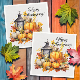Pumpkins Maple Träd Löv Lamp Thanksgiving Pappersservett