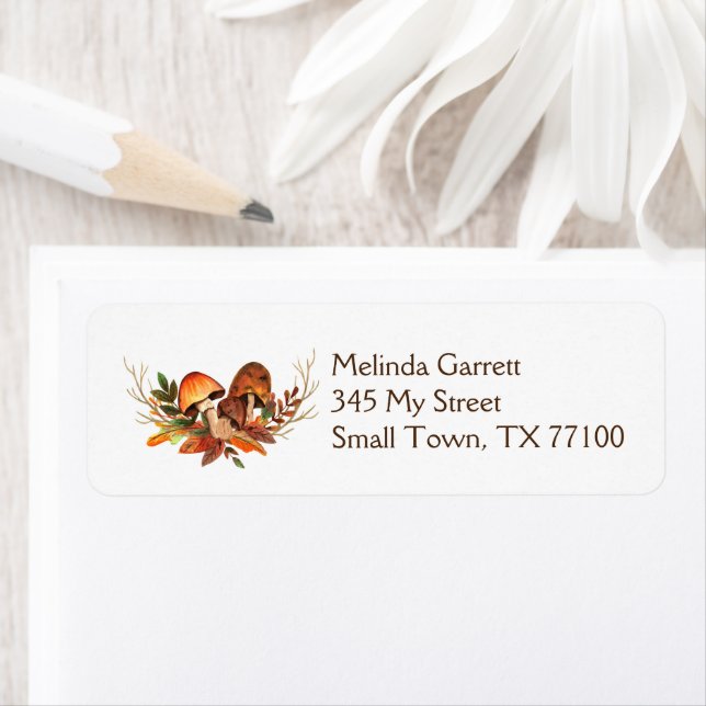 Pumpkins Mushroom Fall Thanksgiving Label Returadress Etikett (Insitu)