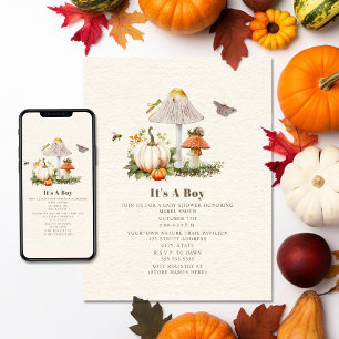 Pumpkins Mushroom Woodland Insekter Boy Shower Inbjudningar