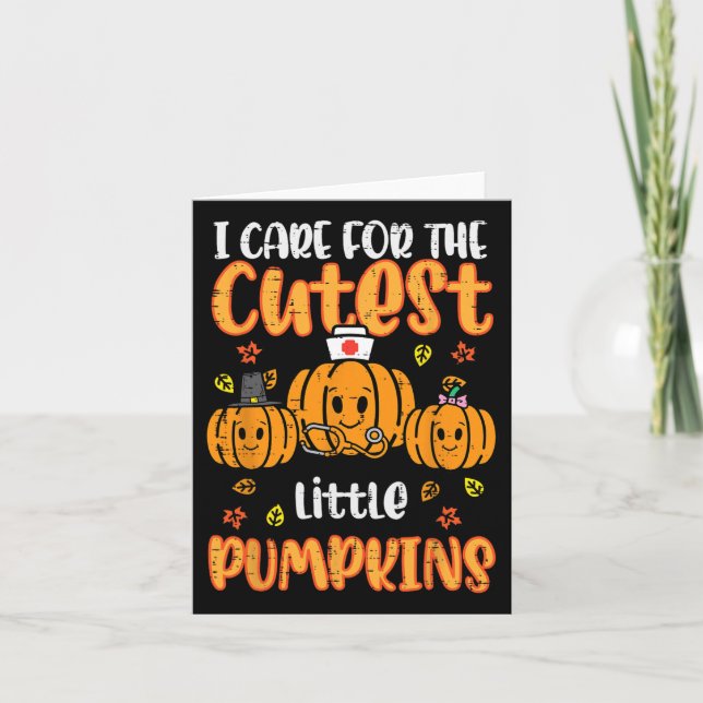 Pumpkins Nurse Halloween SCrub Top Fall Thanksgivi Kort (Framsida)