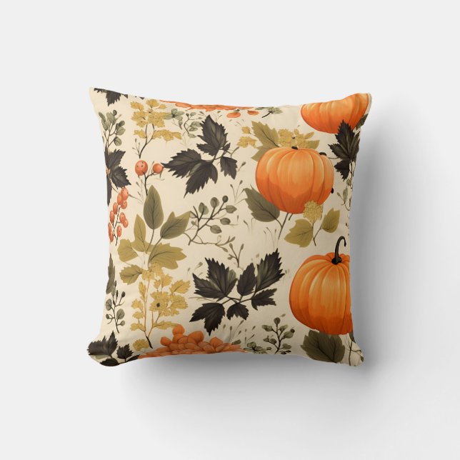 Pumpkins och Autumn Blooms Kudde (Framsida)