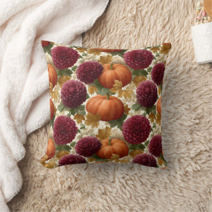 Pumpkins och Burgundy Autumn Blooms Kudde
