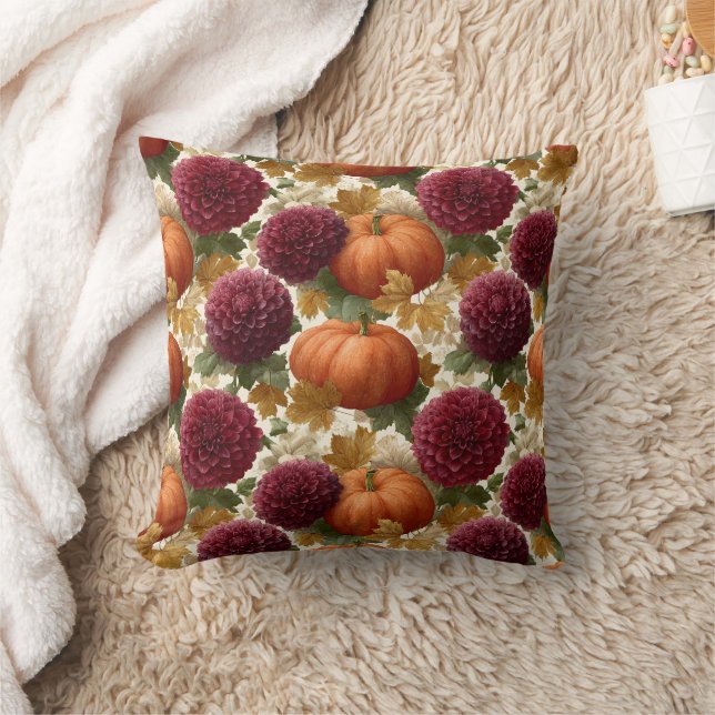 Pumpkins och Burgundy Autumn Blooms Kudde (Filt)
