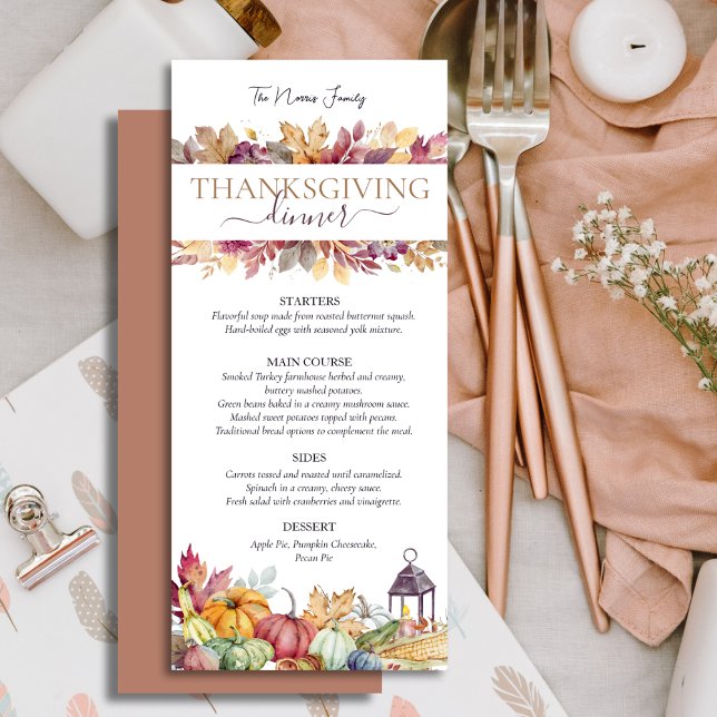 Pumpkins och Höst löv Rustic Thanksgiving Menu Meny (Skapare uppladdad)