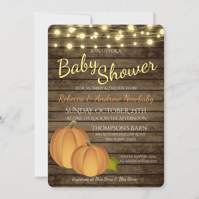 Pumpkins och Ljus Rustic Autumn Baby Shower Inbjudningar (Framsida)