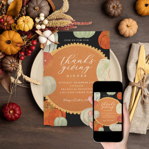 Pumpkins och Pumpkin Paj Thanksgiving Dinner Inbjudningar