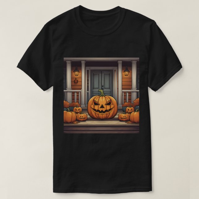 Pumpkins on Porch Halloween Black T-Shirt (Design framsida)