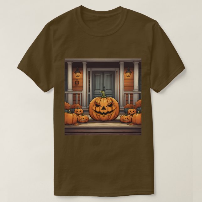 Pumpkins on Porch Halloween T-Shirt (Design framsida)