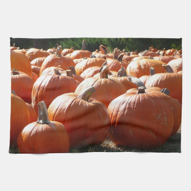 Pumpkins Photo for Fall, Halloween eller Thanksgiv Kökshandduk (Horisontell)