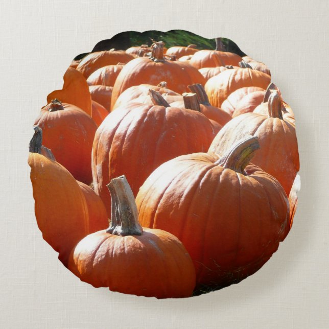 Pumpkins Photo for Fall, Halloween eller Thanksgiv Rund Kudde (Framsidan)