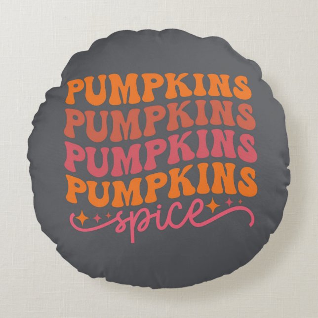 Pumpkins Pumpkins Pumpkins Pumpkins Spice Rund Kudde (Framsidan)
