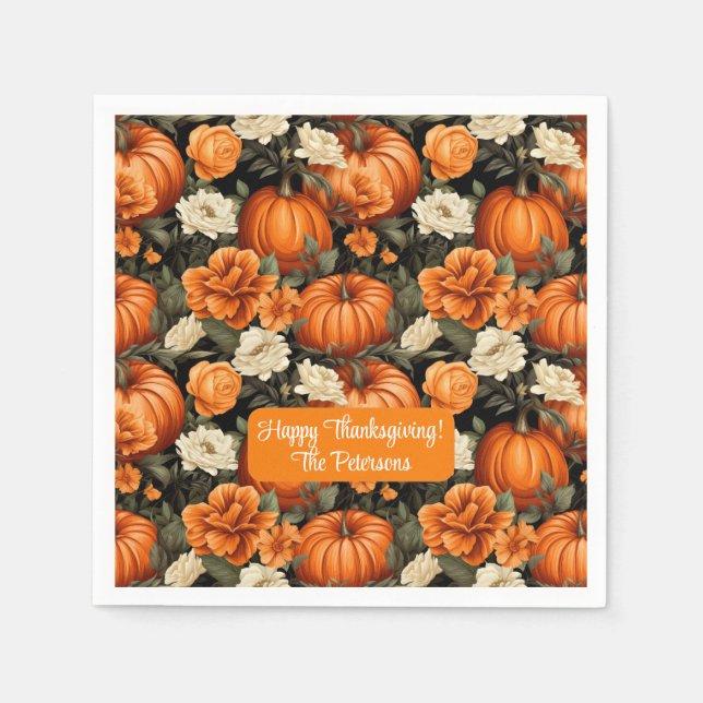 Pumpkins Ro Autumn Flowers Pappersservett (Framsidan)