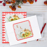 Pumpkins Rustic Fall Monogram Wedding Envelope Fyrkantigt Klistermärke<br><div class="desc">Rustic Fall Wedding Envelope Seal Sticker with Pumpkins & Sunflowers | Red Gingham Monogram . Seal your envelopes with a warm, rustic touch using this fall-themed wedding sticker. Designed with watercolor pumpkins, sunflowers, and a classic red gingham border, this square envelope seal features your personalized initials and wedding date. Perfect...</div>