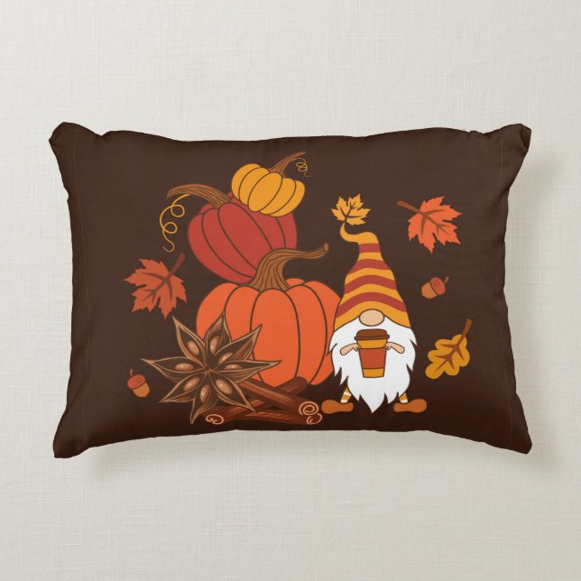 Pumpkins, star anise, cinnamon sticks, autumn leav prydnadskudde (Framsidan)