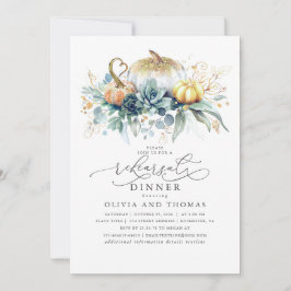 Pumpkins Succulents Greenery Fall Rehearsal Dinner Inbjudningar