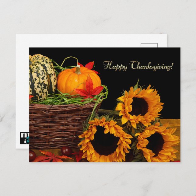 Pumpkins & Sunblommor Thanksgiving Postcards Vykort (Fram/baksida)