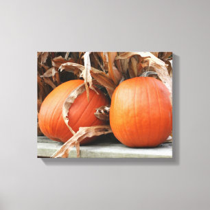 Pumpkins Torkade Maj Stalks Autumn Canvastryck
