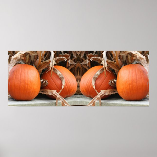 Pumpkins Torkade Maj Stalks Spegel Abstrakt Poster (Framsidan)
