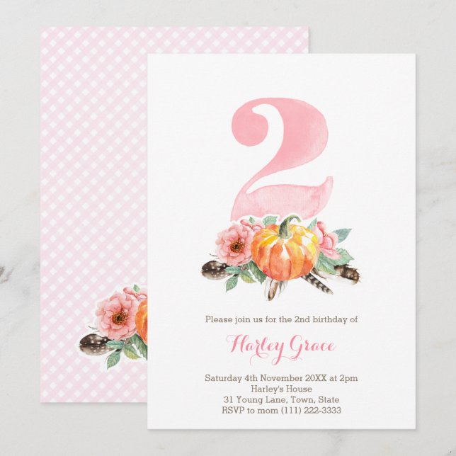 Pumpkins Vintage Ro Girl Second Birthday Party Inbjudningar (Fram/baksida)