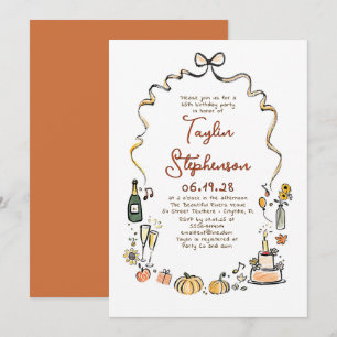 Pumpkins Whimsical Funky Hand plockade Fall Birthd Inbjudningar
