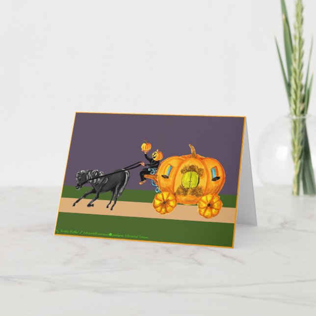 Pumpkinvagn Sleepy Hollow Halloween-kort Helgkort (Framsida)