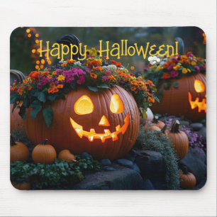 Pumpor av typen Halloween som dekorerats med blomm Musmatta