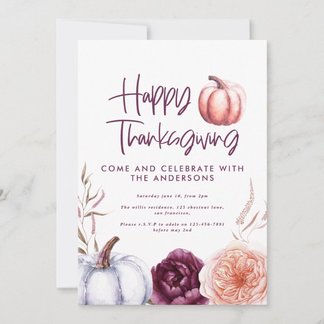 Pumpor blommigt fall lila Peach-thanksgiving (Framsida)