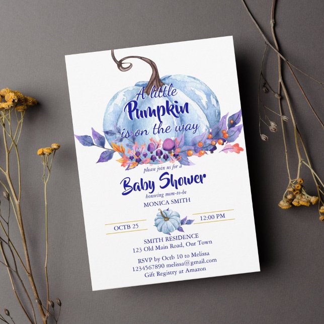 Pumpor Blue Boy-dusch Inbjudningar (Little pumpkin fall baby shower blue pumpkin boys baby shower template invitation instant download)