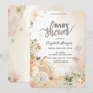 Pumpor Boho Blommor Snöflingor Bebisens Första Dag Inbjudningar