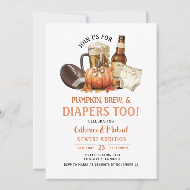 Pumpor Brew och Diaper too Baby Shower Höst Inbjudningar (Framsida)