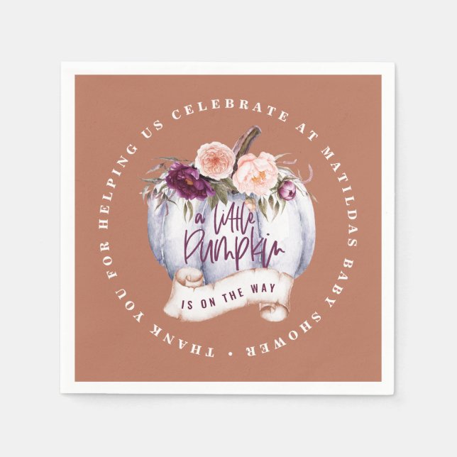 Pumpor-fall-babydusch terracotta-rustik pappersservett (Framsidan)