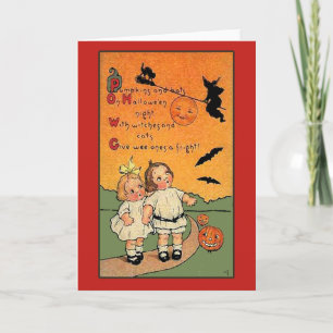 Pumpor, Fladdermus, Witches, Hats Halloween Card Kort