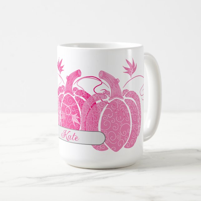 Pumpor för anpassade namn på Rosa och vita fallfil Kaffemugg (Framsida höger)